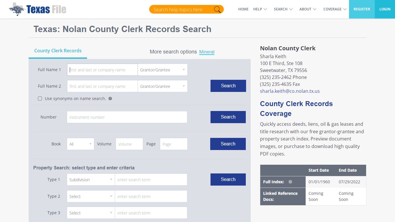 Nolan County Clerk Records Search | TexasFile